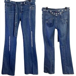 Vintage Y2K Rare Ecko Red Flare Low Rise Jeans Distressed Casual Streetwear